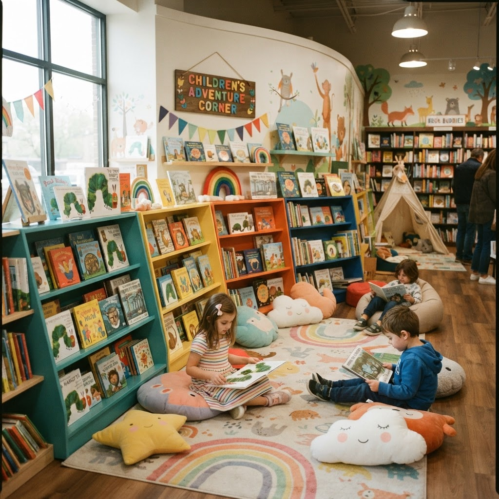 Colorful children's section with picture books